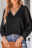 Casual Street Solid Color Lace V Neck Blouses