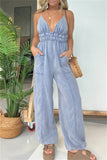 Sexy Casual Patchwork Backless Spaghetti Strap Fitted Jumpsuits(5 Colors)