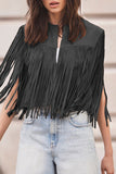 Casual Street Fringed Trim O Neck Waistcoats