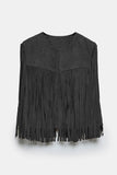 Casual Street Fringed Trim O Neck Waistcoats