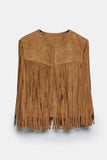 Casual Street Fringed Trim O Neck Waistcoats