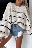 Casual Striped Print Weave Contrast O Neck Sweaters