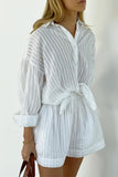 Casual Pocket See-Through Texture Turndown Collar Long Sleeve Two Pieces