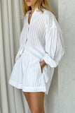 Casual Pocket See-Through Texture Turndown Collar Long Sleeve Two Pieces