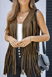 Casual Solid Color Fringed Trim V Neck Waistcoats(6 Colors)