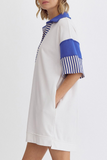 Casual Stripe Pocket Patchwork Turndown Collar Short Sleeve Short Sleeve Dress(5 Colors)