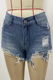 Casual Daily Ripped Without Belt High Waist Loose Denim Shorts(No Belt)