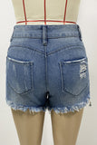 Casual Daily Ripped Without Belt High Waist Loose Denim Shorts(No Belt)