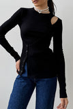 Casual Solid Color Buttons Irregular O Neck Tops