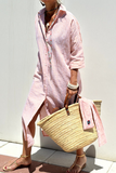 Casual Geometric Print Lace Up Buttons Turndown Collar Shirt Dresses