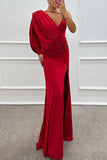 Sexy Prom Slit Ruched Irregular V Neck Evening Dresses(4 Colors)