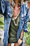 Casual Street Ripped Distressed Turndown Collar Outerwear