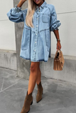 Casual Street Pocket Buttons Turndown Collar Long Sleeve Loose Denim Dresses