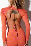 Sexy Street National Totem Geometric Print Lace Up Backless Half A Turtleneck Tops(10 Colors)