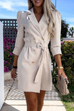 Elegant Buttons With Belt Turn-back Collar Shirt Dresses(5 Colors)