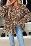 Casual Leopard Buttons Ruched O Neck Blouses