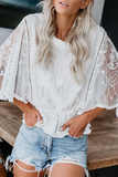 Casual Solid Color Lace O Neck Blouses(5 Colors)