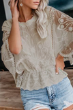 Casual Solid Color Lace O Neck Blouses(5 Colors)