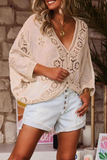 Casual Lace Hollow Out Distressed V Neck Outerwear