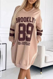 Casual Street Digital Letter Print V Neck Long Sleeve Dresses(4 Colors)