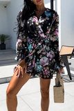 Casual Vacation Zebra Print Flowers Lace Up Contrast V Neck Loose Rompers(3 Colors)