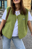 Casual Street Pocket Buttons Fluffy O Neck Waistcoats(3 Colors)