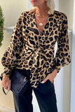 Street Elegant Leopard Print Lace Up V Neck Blouses