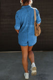 Casual Street Solid Pocket Turndown Collar Loose Rompers