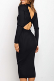 Sexy Daily Backless Potholes O Neck Wrapped Skirt Dresses