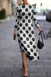 Casual Print Basic O Neck Long Sleeve Dresses(5 Colors)