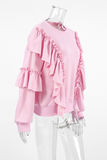 Casual Solid Color Ruffle O Neck Hoodies