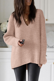 Casual Solid Color Weave V Neck Sweaters(5 Colors)