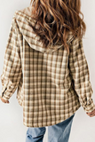 Casual Plaid Pocket Fluffy Contrast Hooded Outerwear(7 Colors)