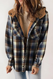 Casual Plaid Pocket Fluffy Contrast Hooded Outerwear(7 Colors)