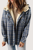 Casual Plaid Pocket Fluffy Contrast Hooded Outerwear(7 Colors)