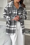 Casual Plaid Lace Up Buttons Contrast Gross Turndown Collar Outerwear