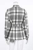 Casual Plaid Lace Up Buttons Contrast Gross Turndown Collar Outerwear