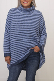 Casual Stripe Contrast Turtleneck Sweaters(5 Colors)