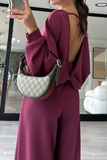 Casual Pocket Backless O Neck Long Sleeve Two Pieces(3 Colors)