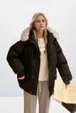 Casual Pocket Zipper Fluffy Down cotton Hooded Outerwear(3 Colors)