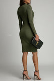 Casual Buttons Slit Potholes Half A Turtleneck Wrapped Skirt Dresses(3 Colors)