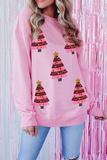 Casual Christmas Tree Embroidered Sequins O Neck Sweats