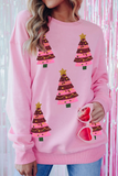 Casual Christmas Tree Embroidered Sequins O Neck Sweats