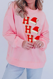 Casual Santa Hats Letters Embroidered Sequins O Neck Sweats