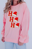 Casual Santa Hats Letters Embroidered Sequins O Neck Sweats