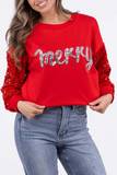 Casual Cartoon Letters Embroidered Sequins O Neck Sweats