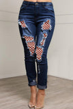 Casual Patchwork Ripped Patch Mid Waist Regular Denim Jeans