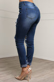 Casual Patchwork Ripped Patch Mid Waist Regular Denim Jeans