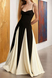 Sexy Colorblock Patchwork Backless Contrast V Neck Long Dresses