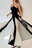 Sexy Patchwork Contrast Strapless Long Dresses